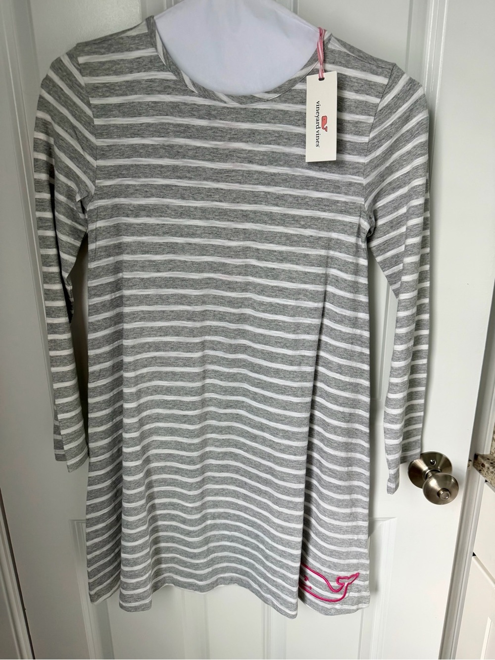Vineyard Vines Girls' NWT Heather Gray & White Stripe Long-Sleeve Dress. Size L